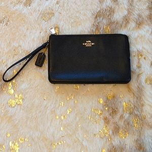 Coach black gold wrislet wallet purse double zip